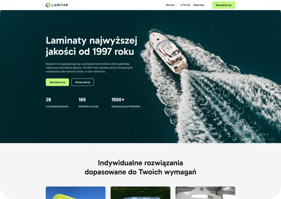 Sekcja Hero strony internetowej Lamitar.