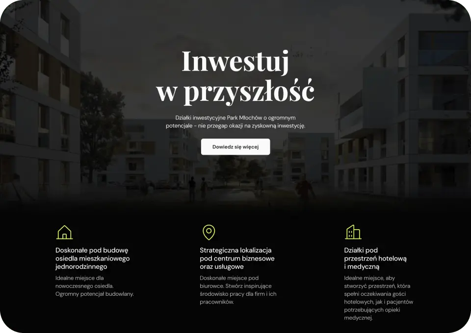 Sekcja Hero strony internetowej Park Młochów.